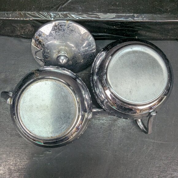 Vintage Irvinware 1970's Chrome Small Sugar and Creamer Set Rope Design - Picture 9 of 9